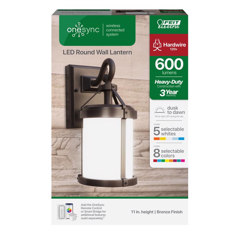 Feit Electric LAN11RND/SYNCBZ OneSync Dusk to Dawn LED Wall Lantern, Bronze