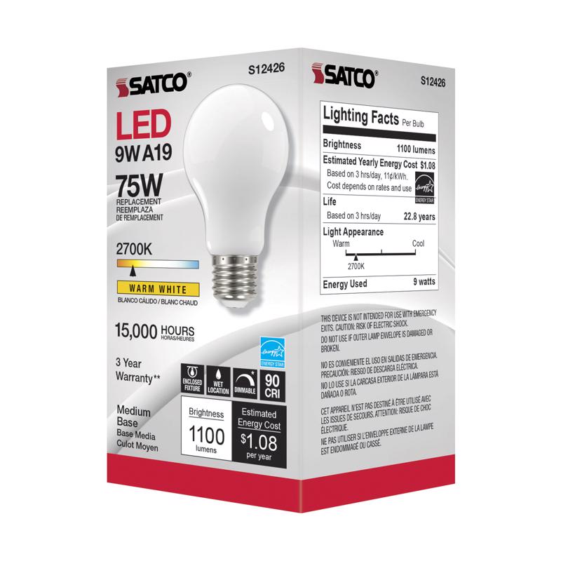 Satco S12426 A19 LED Bulb, 11 Watts, 120 Volt