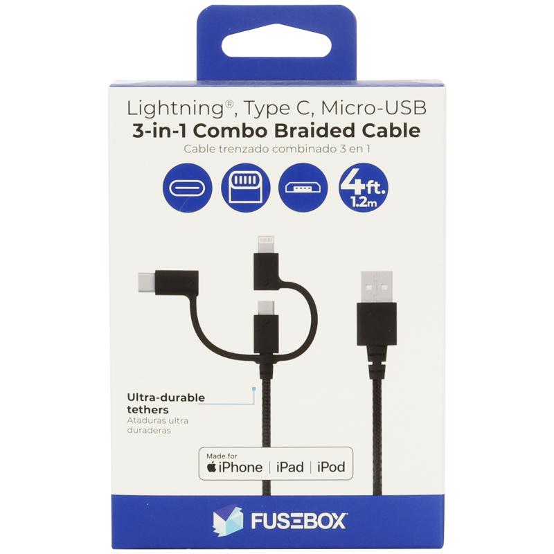 Fusebox 131 1521 FB4 Braided USB Cable, Black