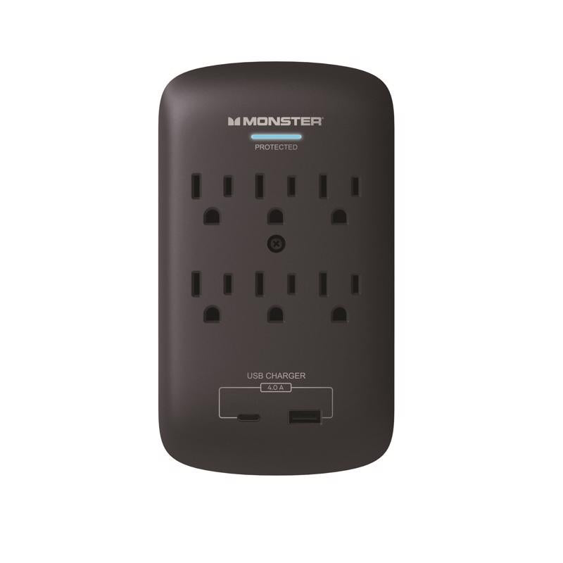 Monster 1608 Just Power it Up Wall Tap Surge Protector With USB, 1875 Watts, 125 Volt