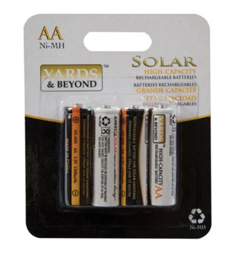 Yards & Beyond BTNMAA1500D4 High Capacity Solar Replacement Battery, AA
