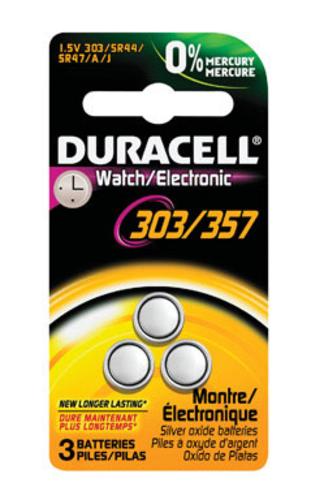 Duracell D303/357B3P08 Watch/Calculator Battery, 1.5 Volt, #303/357
