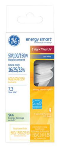 GE 62070 3-Way CFL Bulb, 16/25/32 Wattage, Cool White