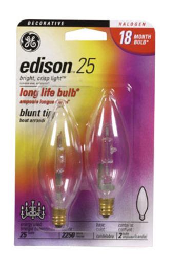 Ge 16764 B10 Blunt-Tip Decorative Halogen Bulb, 25 Watt