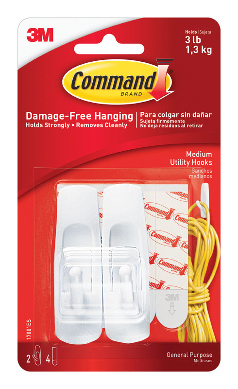 3M 17001ES Command Medium Plastic Hook, 3-7/8 inch