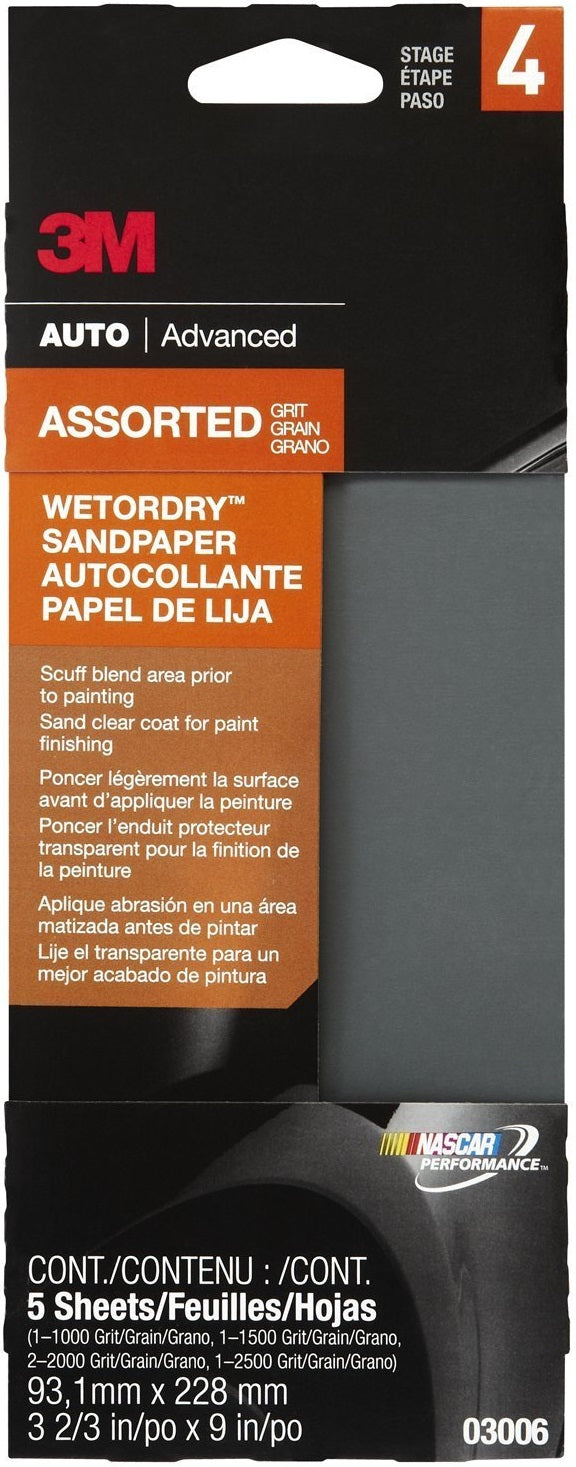 3M 03006 Wet Or Dry Automotive Sandpapers, Assorted Grit