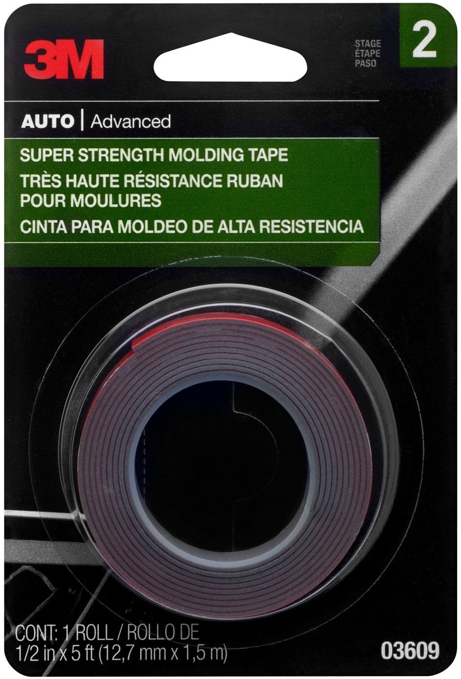 3M 03609 Super Strength Molding Tape, 1/2" x 5'