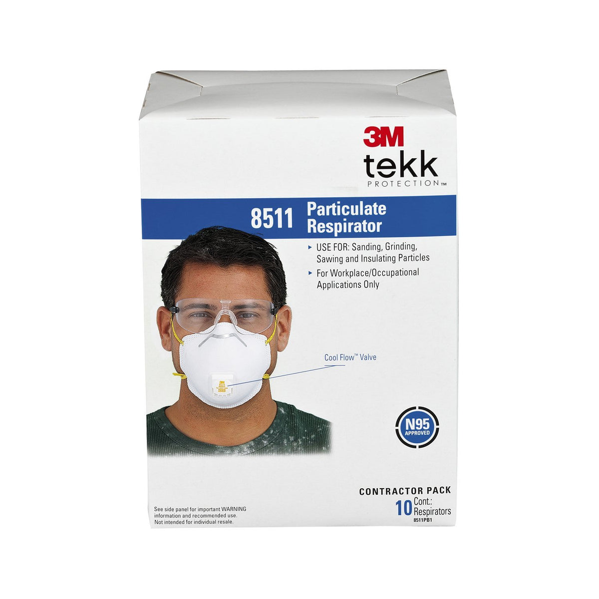 3M 8511 Sanding & Fiberglass Respirator With Cool FlowTM Valve, 10-Count