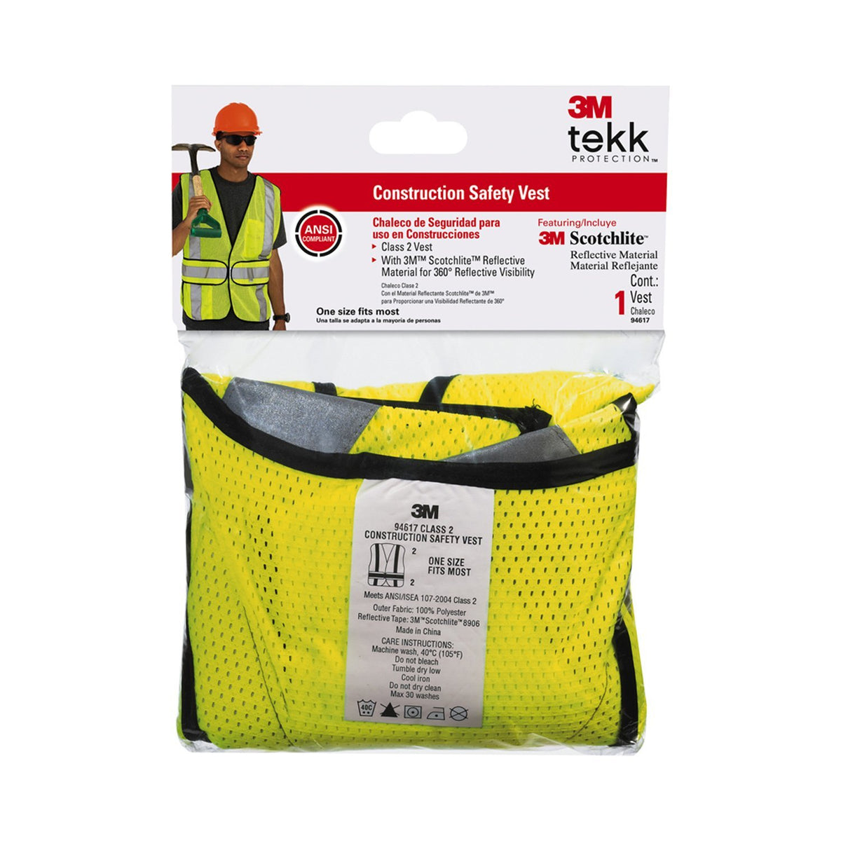 3M 94617-80030T Hi-Viz Contruction Vest, Yellow