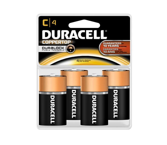 Duracell Coppertop MN1400R4ZX Alkaline Battery, C, 1.5 Volt