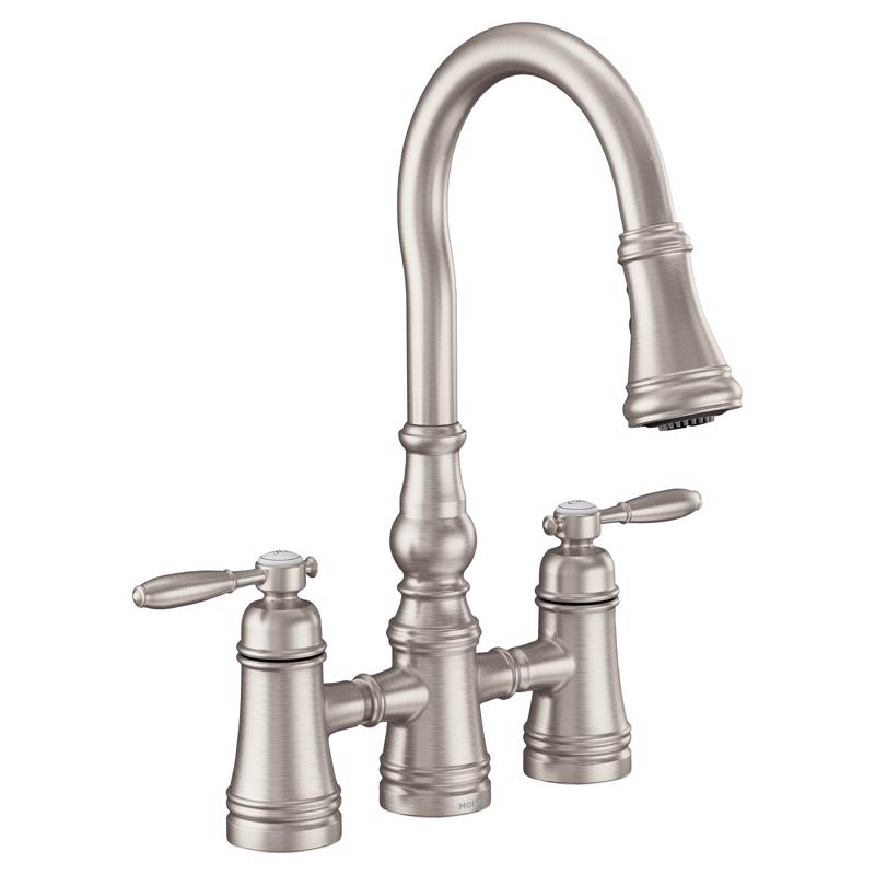 Moen S73204SRS Weymouth Two Handle Pull-Down Kitchen Faucet, Stainless Steel