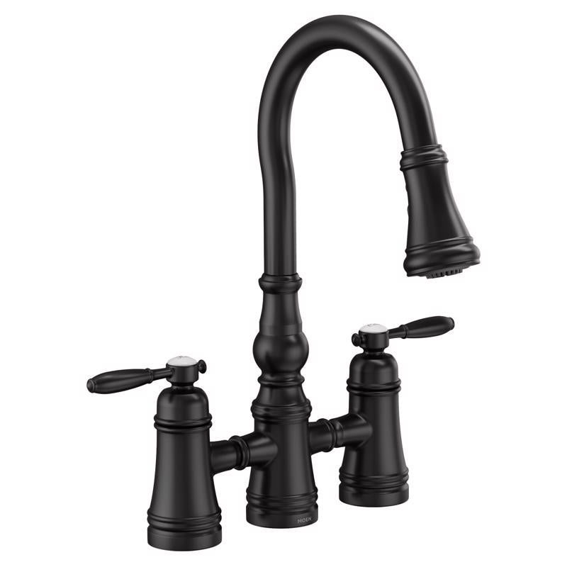 Moen S73204BL Weymouth Two Handle Pull-Down Kitchen Faucet, Matte Black