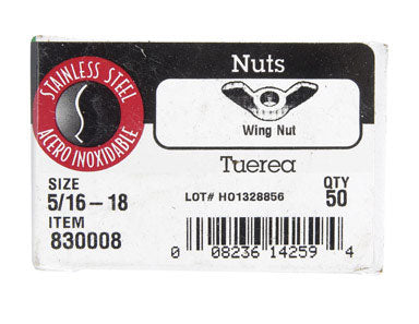 Hillman 0830008 Wing Nuts, Stainless Steel, 5/16", Box 50