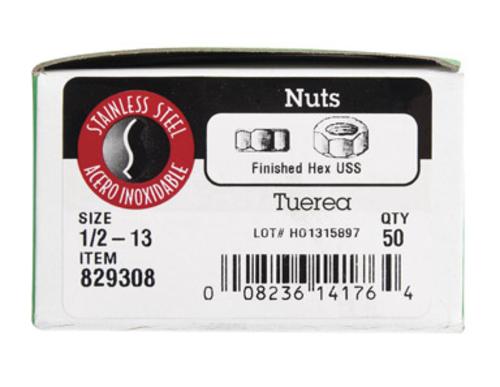 Hillman 0829308 Hex Nuts, Stainless Steel, 1/2", Box 50