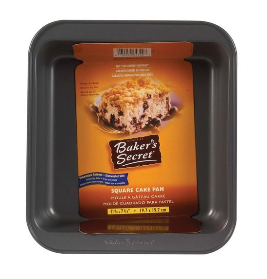Baker's Secret 1114436 Square Cake Pan, Non Stick, Gray, 8" x 8"