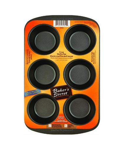 Baker's Secret 1114365 Muffin Pan, Non Stick, Gray, 6 Cup