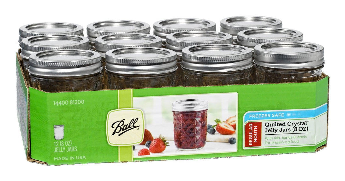 Ball 1440081200 Jelly Jars, 8 Oz, Regular Mouth, Quilted Crystal Design