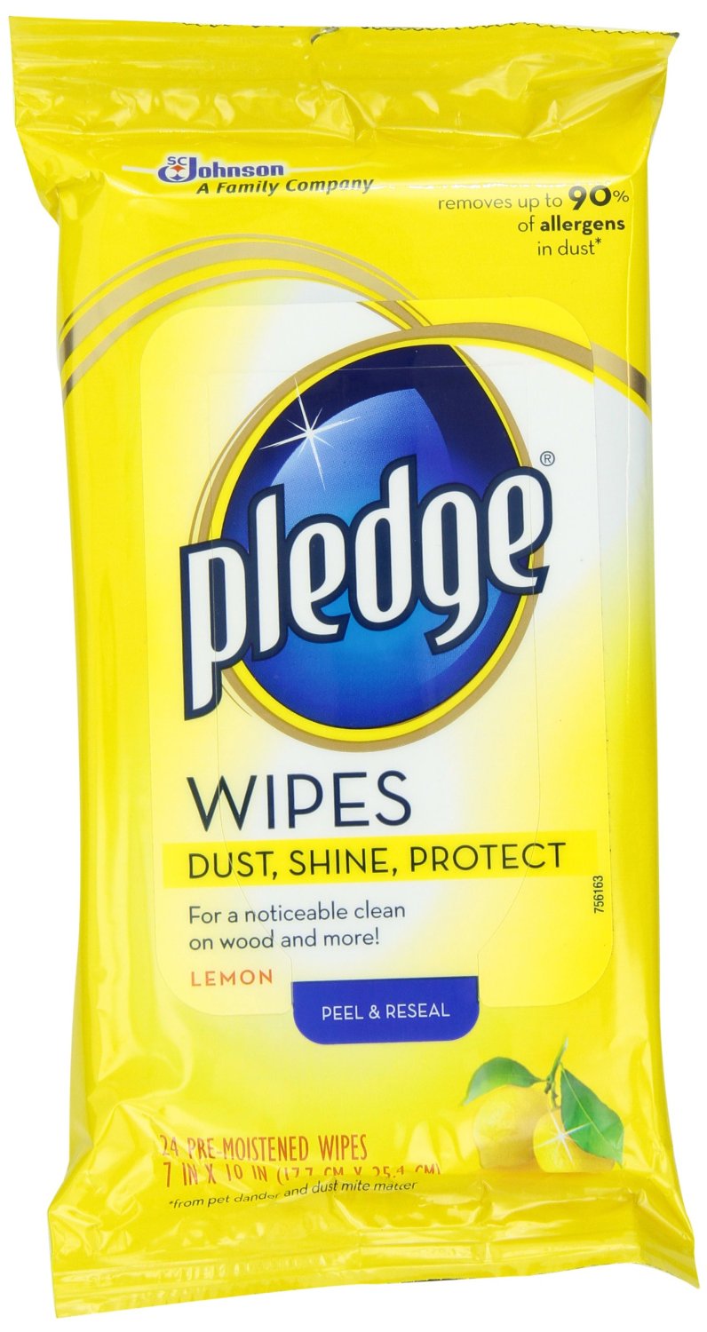 Pledge 72807 Pre-Moistened Furniture Polish Cloth Wipes, Lemon, 24-Count