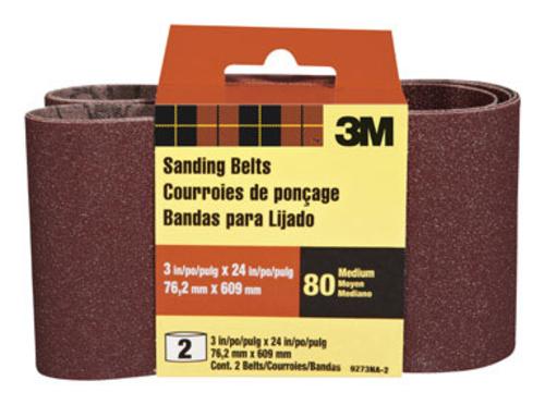 3M 9273-2 Heavy Duty Sanding Belt 3"x24", Medium, Pk/2