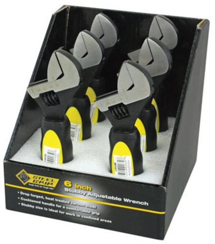 Steelgrip 2265395 Stubby Adjustable Wrench In Counter Top Display, 6", Carbon Steel