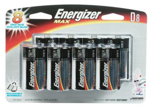 Energizer E95BP-8H Max Alkaline Battery, D, 1.5 Volt