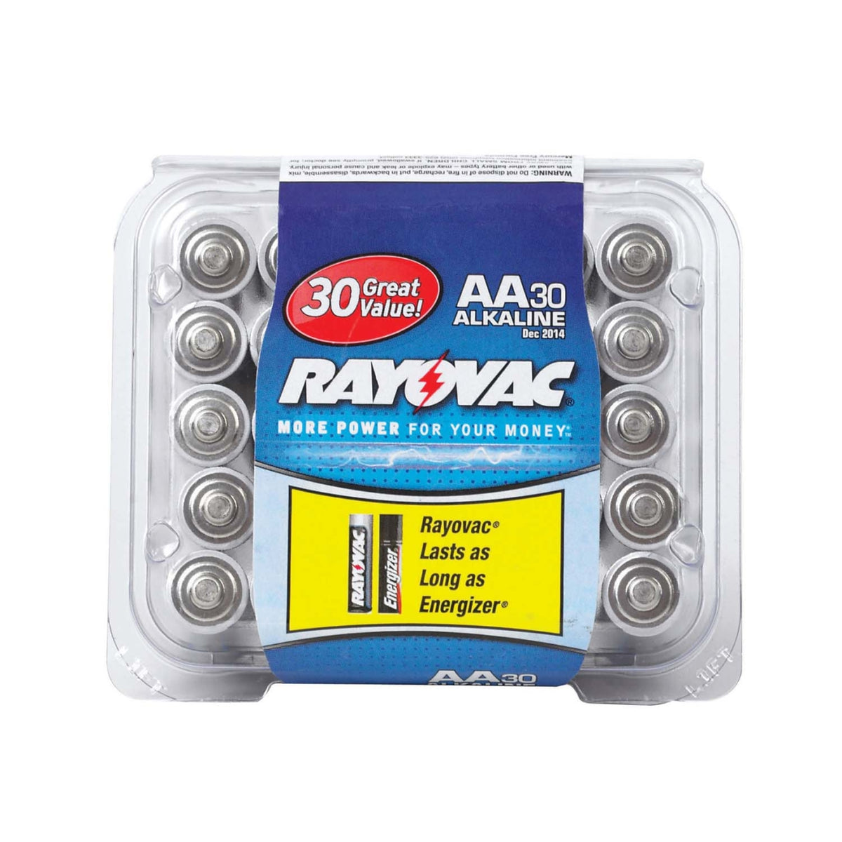 Rayovac 815-30 Alkaline Battery, AA, 30 pk