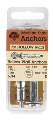 Hillman 5014 Hollow Wall Anchor, 1/4, 2/Card