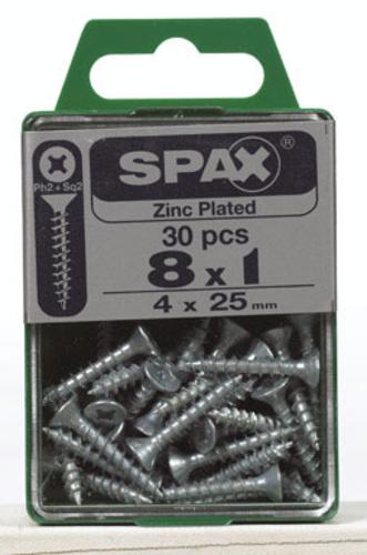 Spax 4101010400252 Multi-Material Screws, Flat Head, Phillips, 8'' X 1'', Box 30