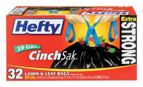 Hefty E8-0196 CinchSak Lawn & Leaf Bags, Black, 39 Gallon