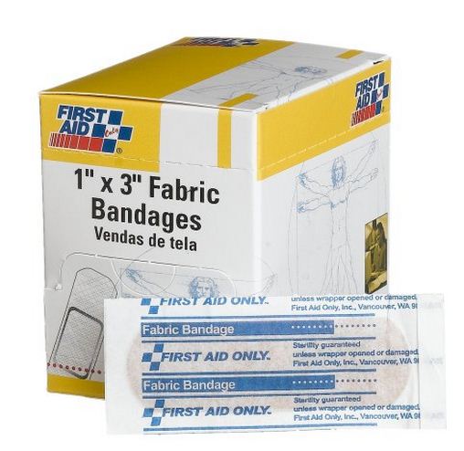 First Aid Only G-121 Adhesive Fabric Bandages, 1" x 3", Box Of 50