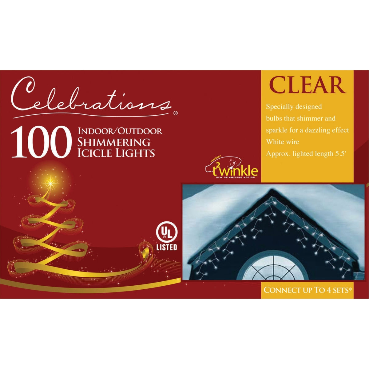 Celebrations V84B4112 Shimmering Icicle Light Set, 5.5', 100 Clear Lights