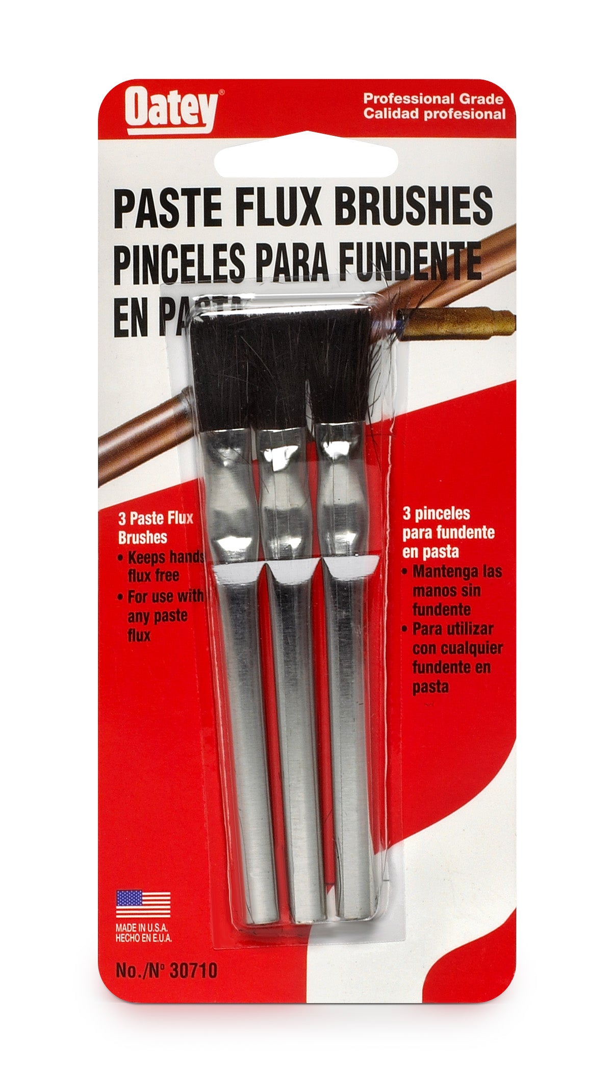 Oatey 30710 Solder Flux Acid Brush, 3"x1/2",  3 pc