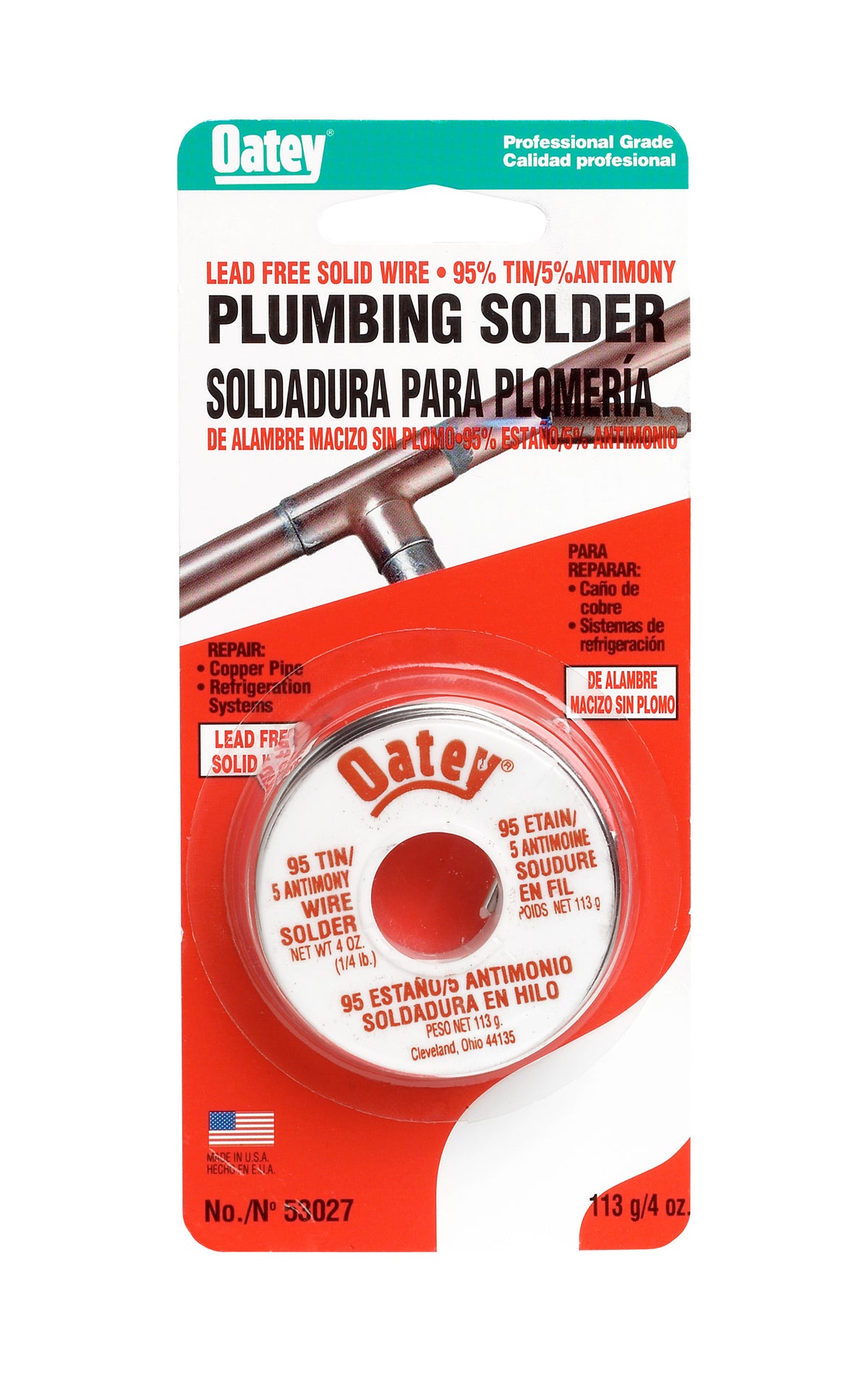 Oatey 53027 95/5 Lead Free Plumbing Wire Solder 1/4 lbs, Silver