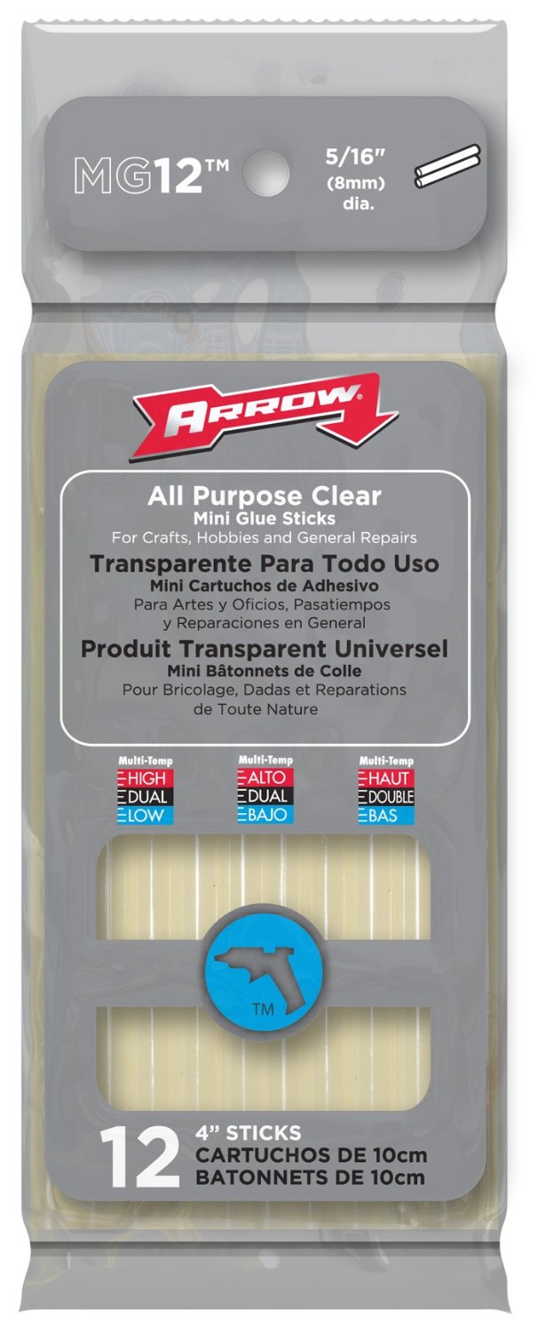 Arrow Fastener MG12 All Purpose Clear Mini Glue Sticks, 4"