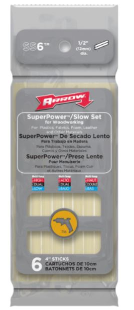 Arrow Fastener SS6 Super Power Slow Set Glue Stick, 4"