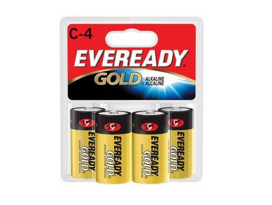 Eveready Gold A93BP-4 Alkaline Battery, Size C, 1.5 Volt, 4/Pack