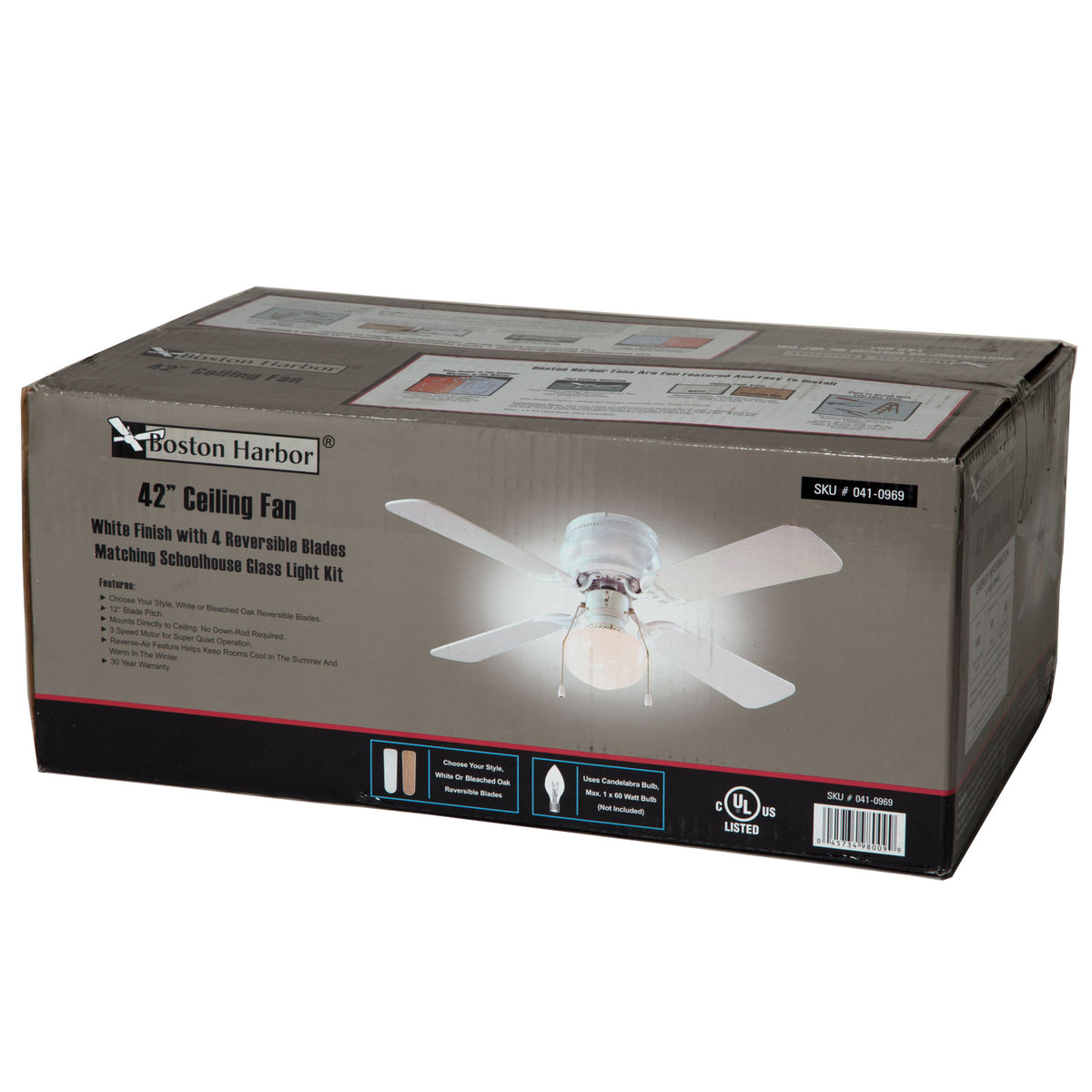 Boston Harbor CF-78126 Hugger Ceiling Fan, 42", White