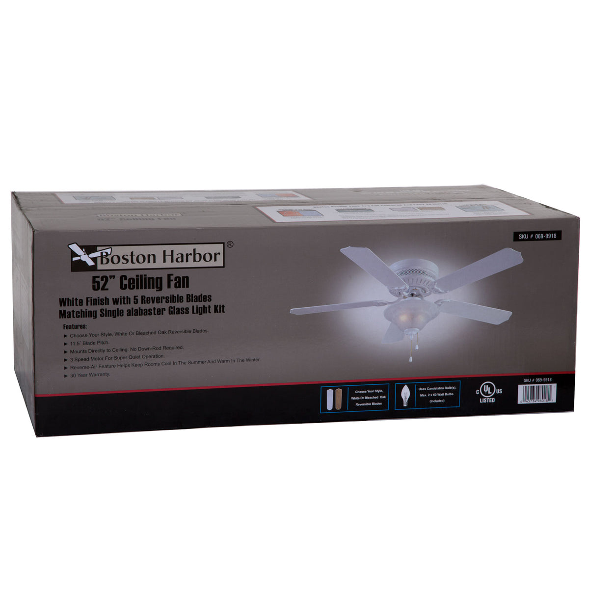 Boston Harbor CF-B-652+1F242WH One Light Hugger Ceiling Fan, White