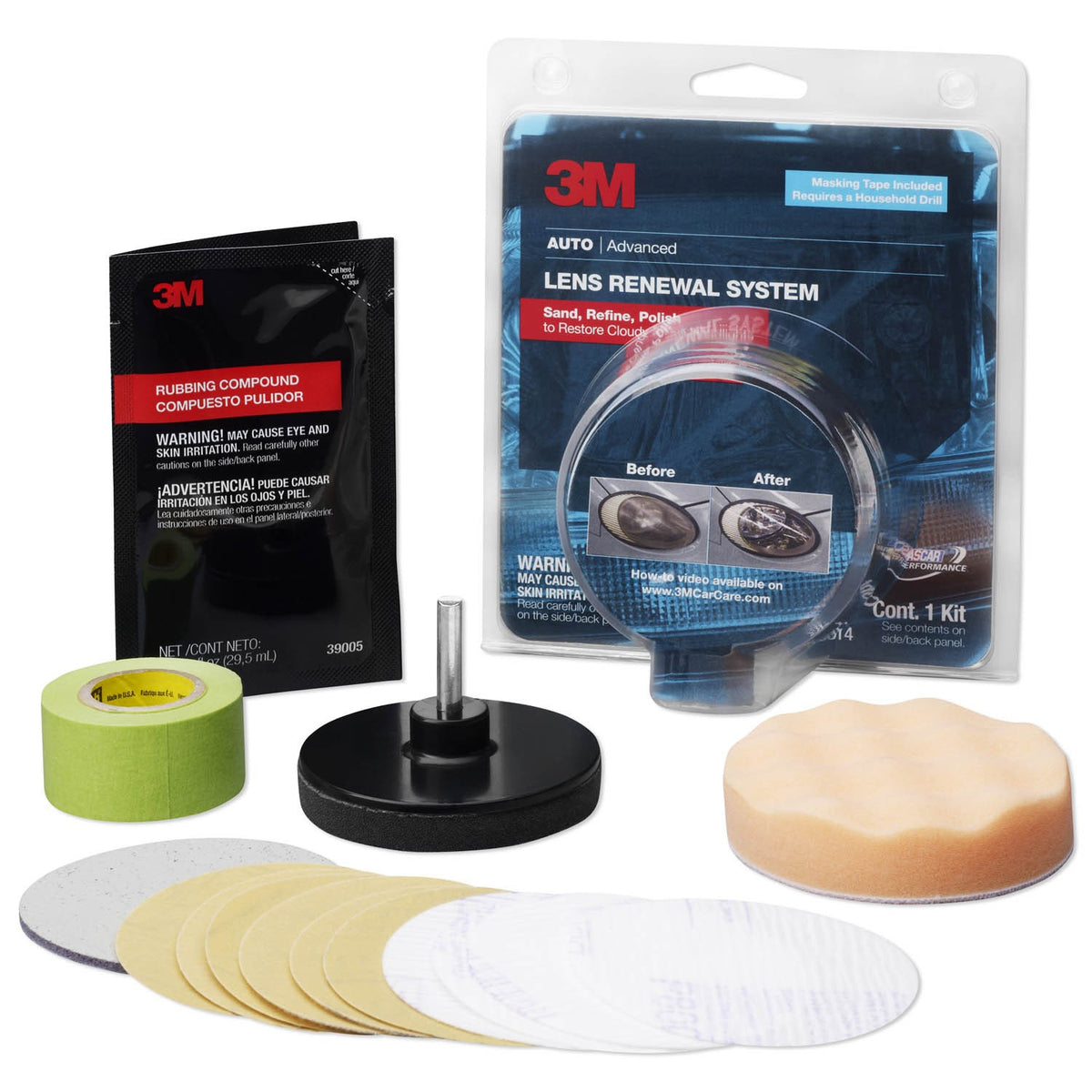 3M 39014 4-Step Headlight Lens Renewal Kit