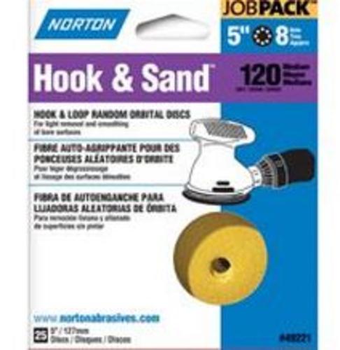 Norton 49221 Hook & Sand Disc, 5 In 8 Hole, 120 Grit , 25/Pk
