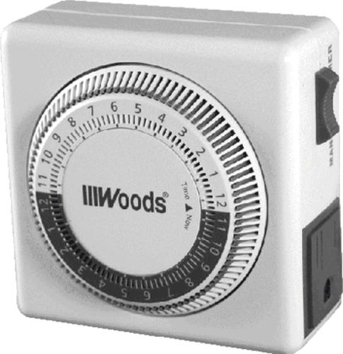Woods 50001 Indoor 24HR Heavy Duty Mechanical Timer, White, 15Amp
