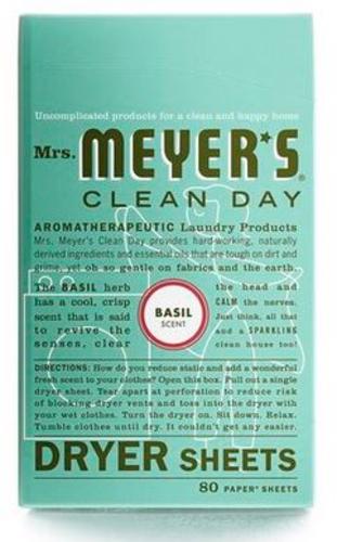 Mrs Meyers Clean Day 14448 Dryer Sheets, Basil Scent, 80 Count.