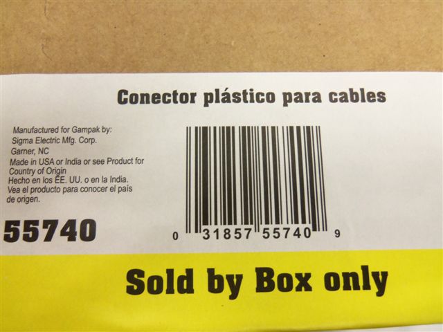 Sigma Electric 55740 Plastic Non-Metallic Cable Connector, 3/8", Box/100