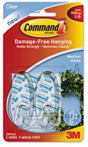 Command 17091CLR Clear Medium Hook With, Clear Strips
