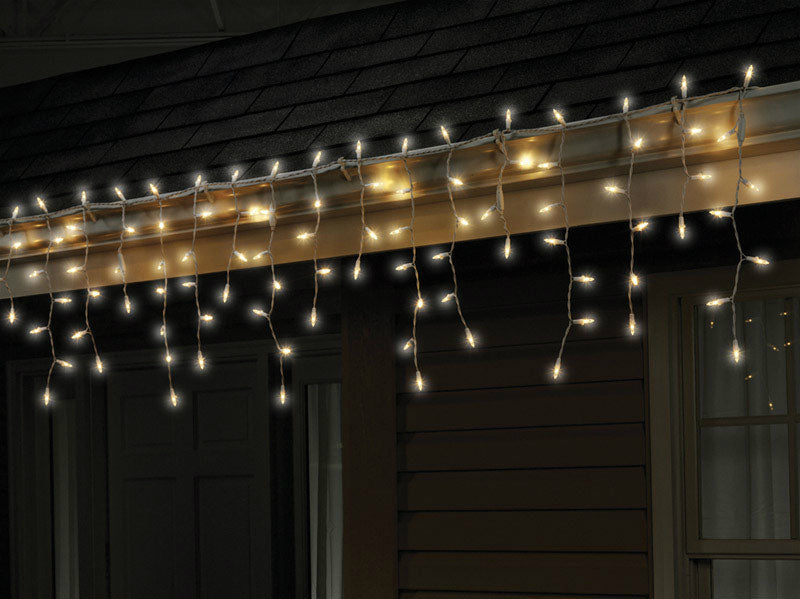 Celebrations 284B491D LED Twinkle Icicle Light Set, 5.5',100 Warm White Lights