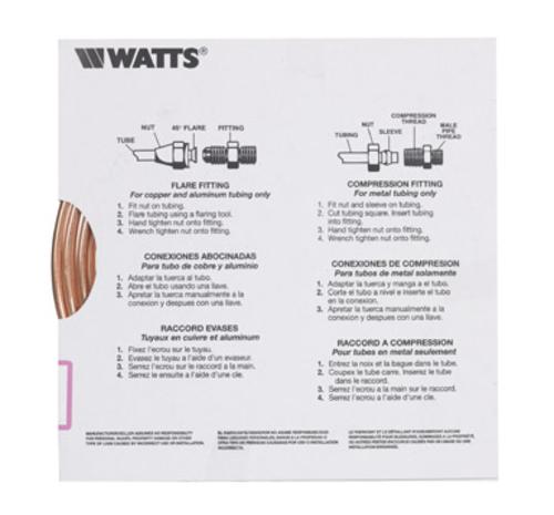 Watts UT04020 Pre-Cut Copper Tubing, 1/4" Od x 20' L