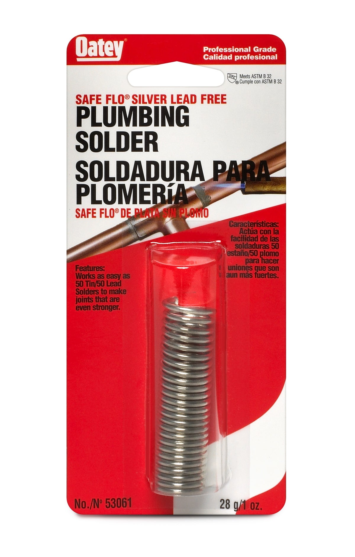 Oatey 53061 Safe-Flo Lead-Free Plumbing Wire Solder 1 Oz, Silver