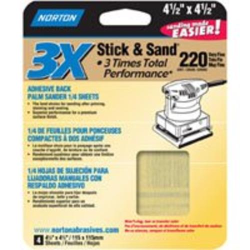 Norton 07660706078 3X Stick & Sand Sanding Sheet 4.5"x4.5", 100 Grit