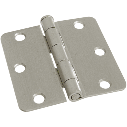 Stanley Door Hinges Round Corner Full Mortise, Satin Nickel, 3"