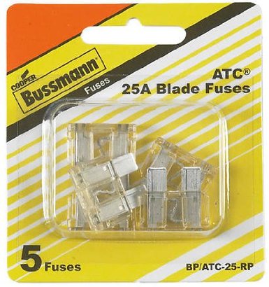 Cooper Bussmann BP/ATC-25-RP ATC Automotive Blade Fuse, 25 Amp, Clear